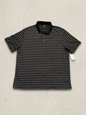 Amazon Essentials Black Polo with Thin White Stripes